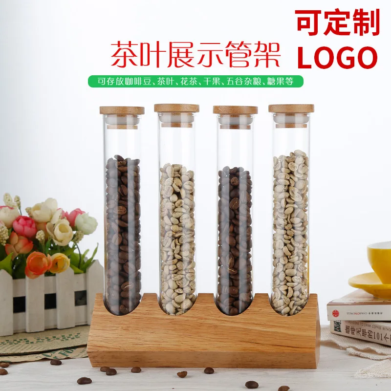 Multi-functional Airtight Canisters for Green & Roasted Coffee Beans, Tea Test Tube Rack Display Stand