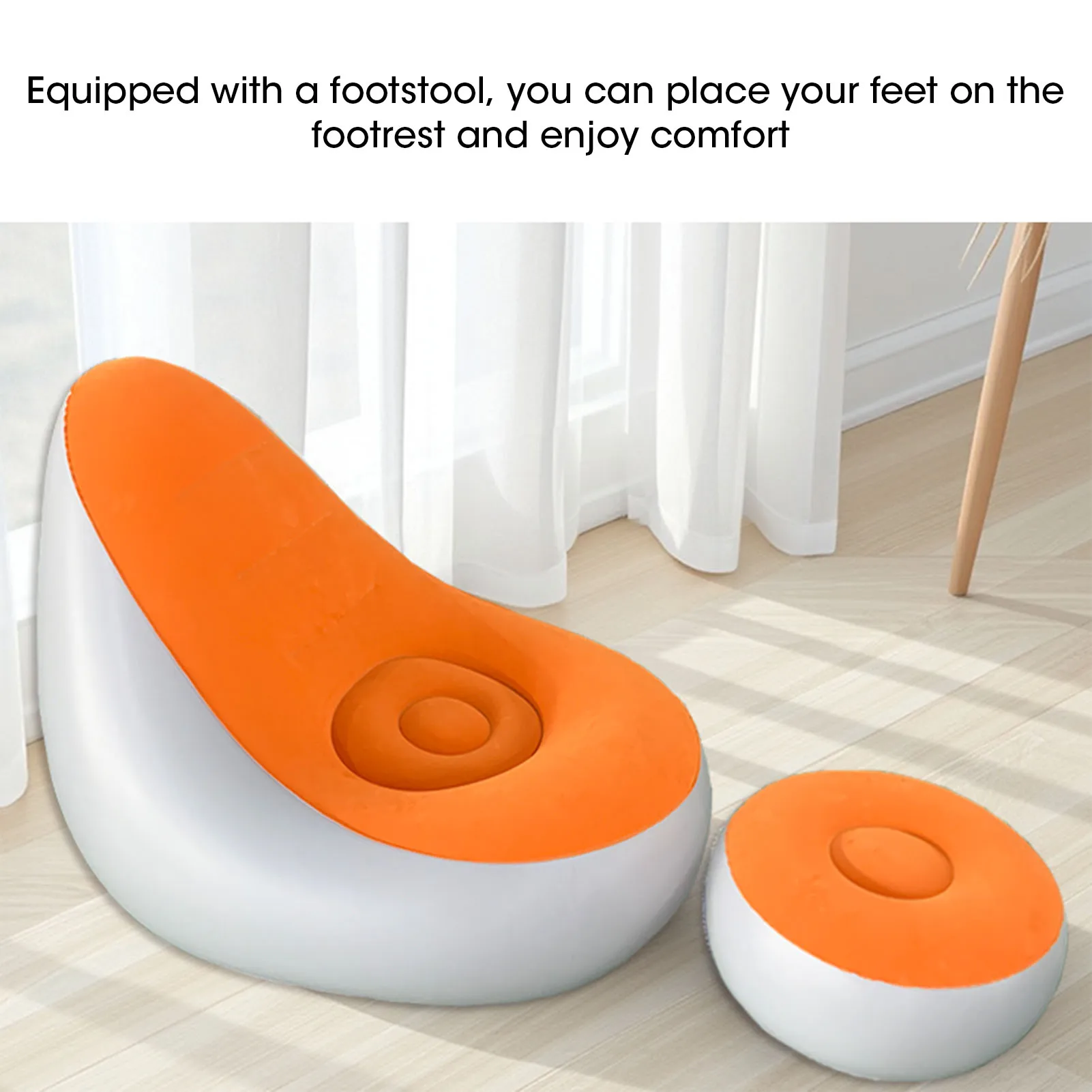 

Comfy Inflatable Sofa Chair Set - Orange PVC Flocking Waterproof Lounge with Foot Stool for Home Camping