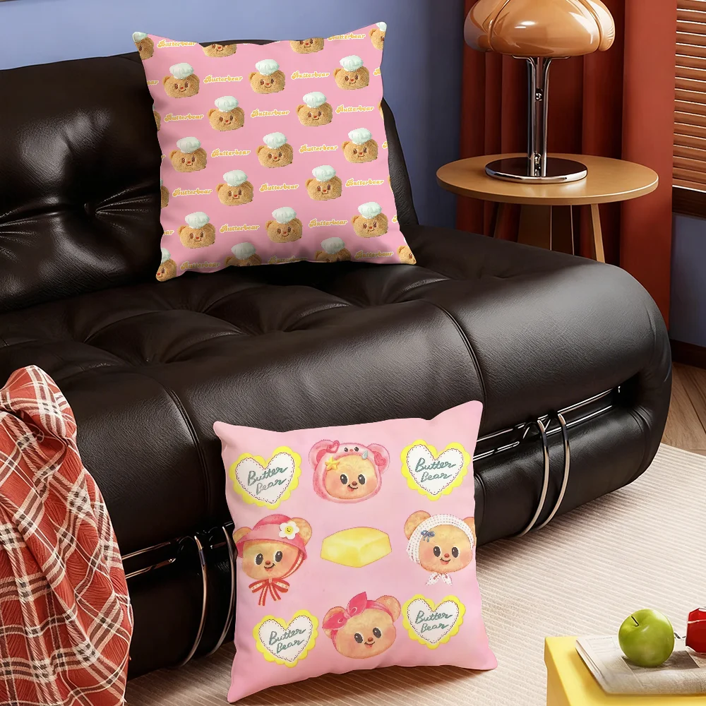Niedlicher Cartoon B-Butterbear Kissenbezug für Schlafzimmer, Sofa, Wohnzimmer, Rückenlehne, Dekoration, quadratisches Kissen, Nickerchenzeit