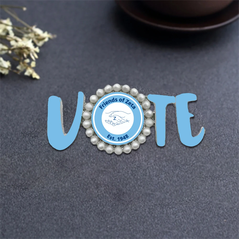 Fashion Pearl Voting Jewelry Greek Sorority Members Friends Of Zeta Est 1948 ZA VOTE Brooch Pin For Women