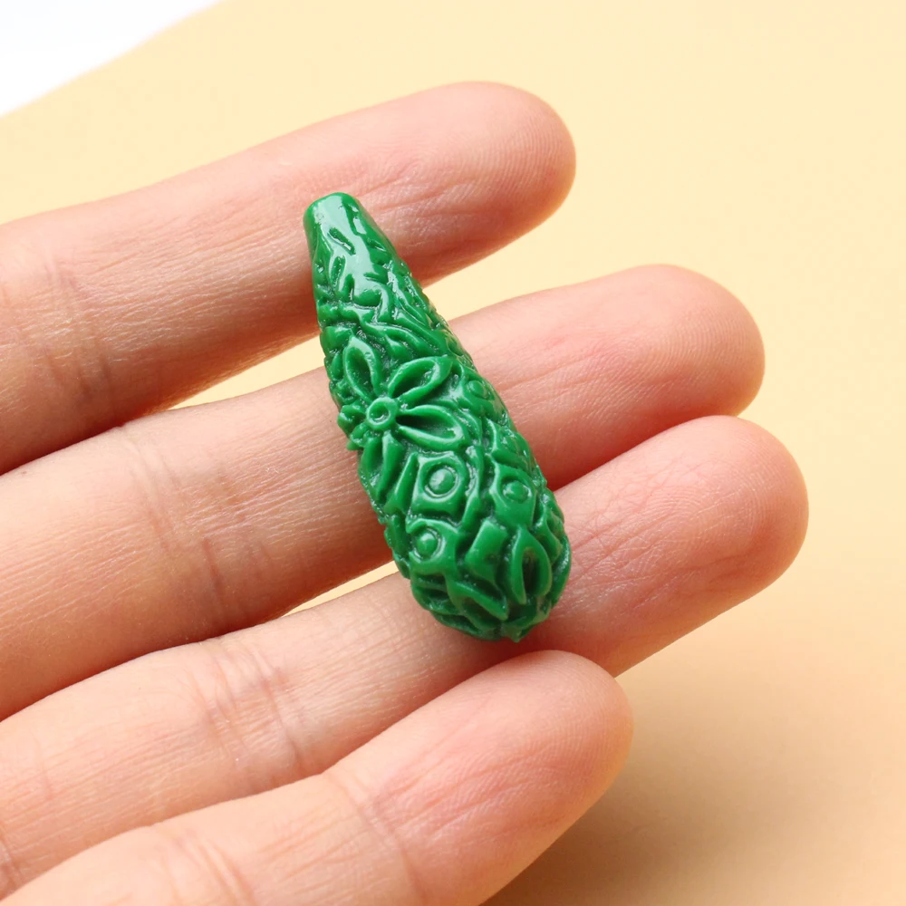 11mm×35mm Artificial Coral beads Carved Flower Bead Tear Drop Shape Cabochon Beige Green Mix Colors for Jewelry Earring making