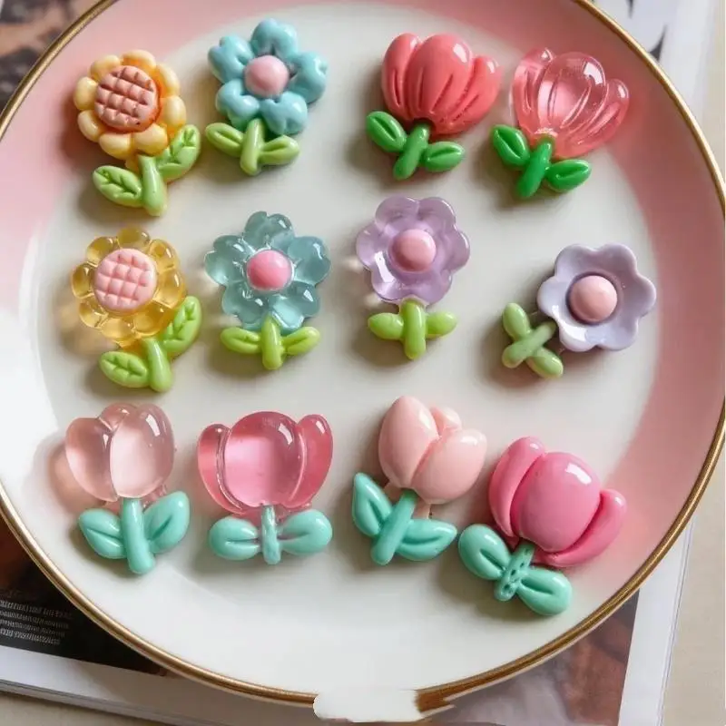 Colorful Resin Flower Charms Cute Glossy Surface For DIY Jewelry Phone Case Hair Clip Crafts