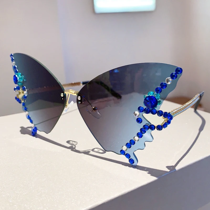 نظارة شمسية بفراشات بدون إطار من KAMMPT-بدون إطار مع أحجار الراين للنساء ، ظلال متدرجة متعددة الألوان ، نظارة حفلات كبيرة الحجم عصرية ، جديد ، 2023 #5
