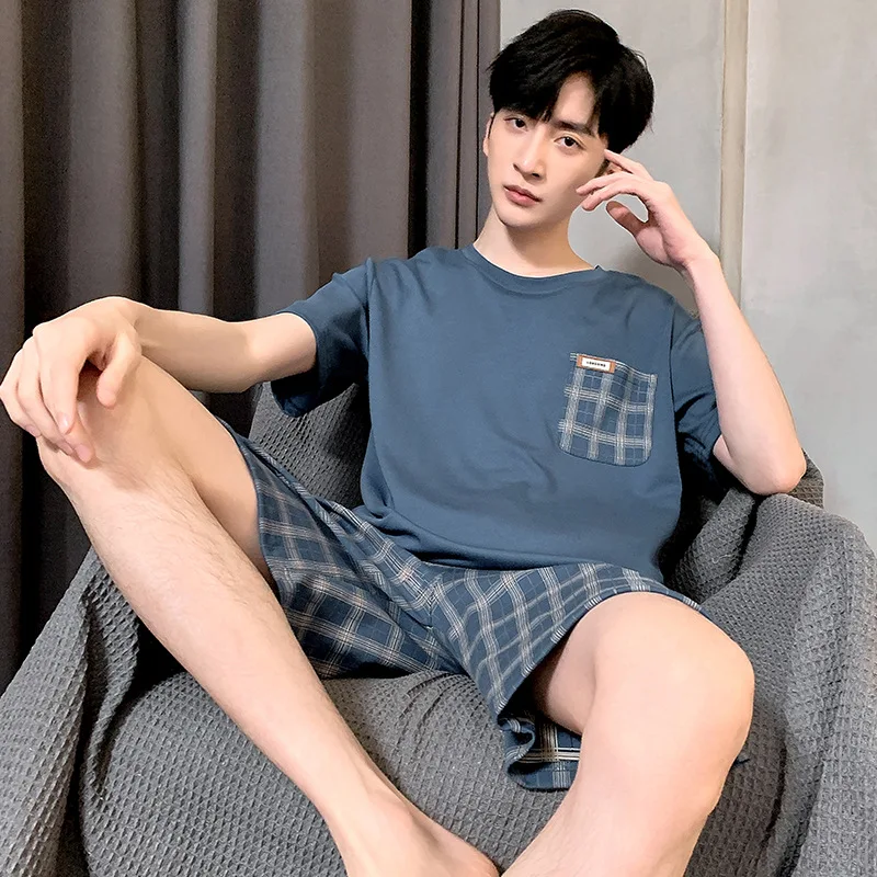 Men Sleepwear Trends Summer Pajamas Sets Short Sleeve Tops Shorts Homewear Loose Big Size Lounge Suits High-end Pajama