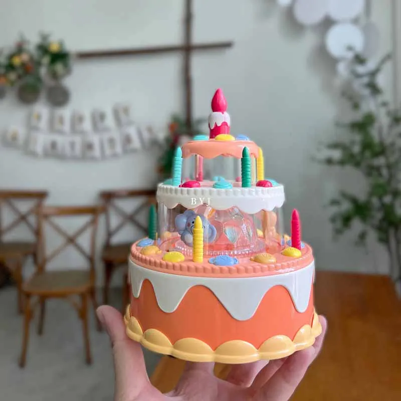 Jouet de gâteau d'anniversaire électrique de dessin animé pour enfants, petit animal mignon, simulation, musique, lumière, marche à cardan, nouveau