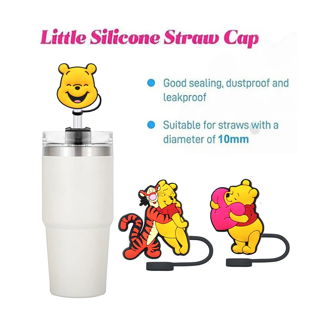 MINISO Winnie Pooh Straw Cover for Stanley Cup,Straw Topper Compatible with 30&40Oz Tumbler Handle,10mm Silicone Straw Cover