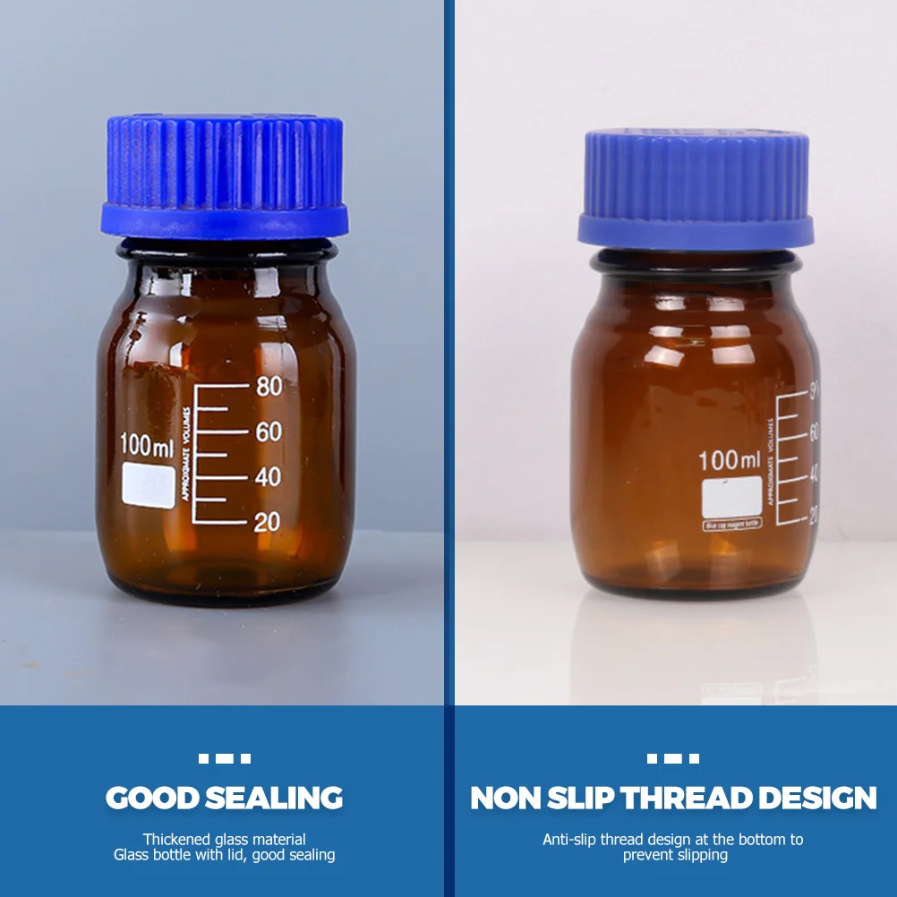 

3Pcs Reagent Glass Bottles Chemical Bottle 100ml Leakproof Seal Liquid Storage Sample Container for Lab Use Glass Sample Bottle