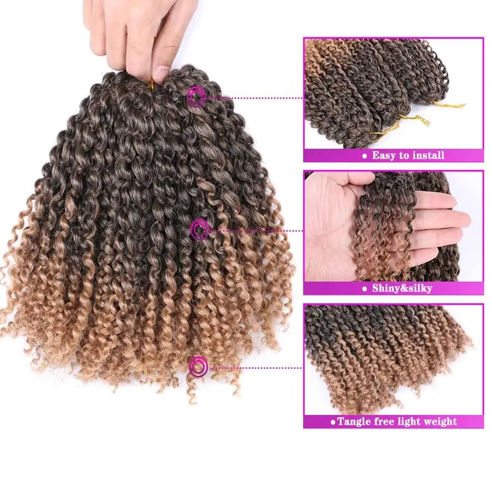 Ekstensi rambut kepang Crochet keriting Afro Kinky Pilin Ombre hitam/coklat/Burg bundel rambut sintetis untuk WANITA HITAM PUTIH