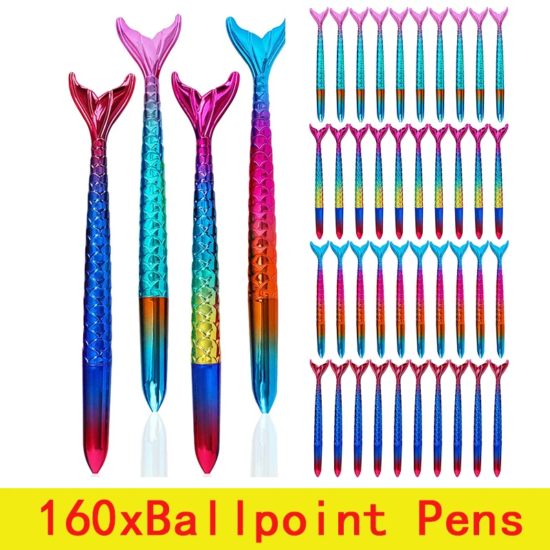 

160Pcs Mermaid Ballpoint Pen Glitter Ballpoint Pens for Kid Children Adult Stationery Office School Supplies