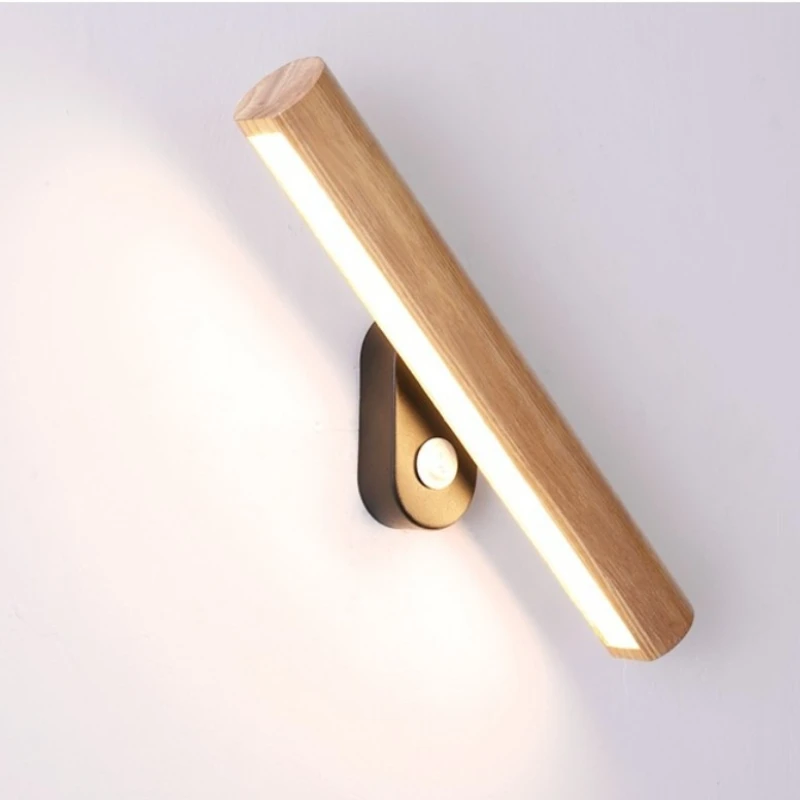 Interior LED Solid Wood Wall Lamp for Living Room Background Rotatable With Switch Wall Light Indoor Home Decor Lighting Fixture