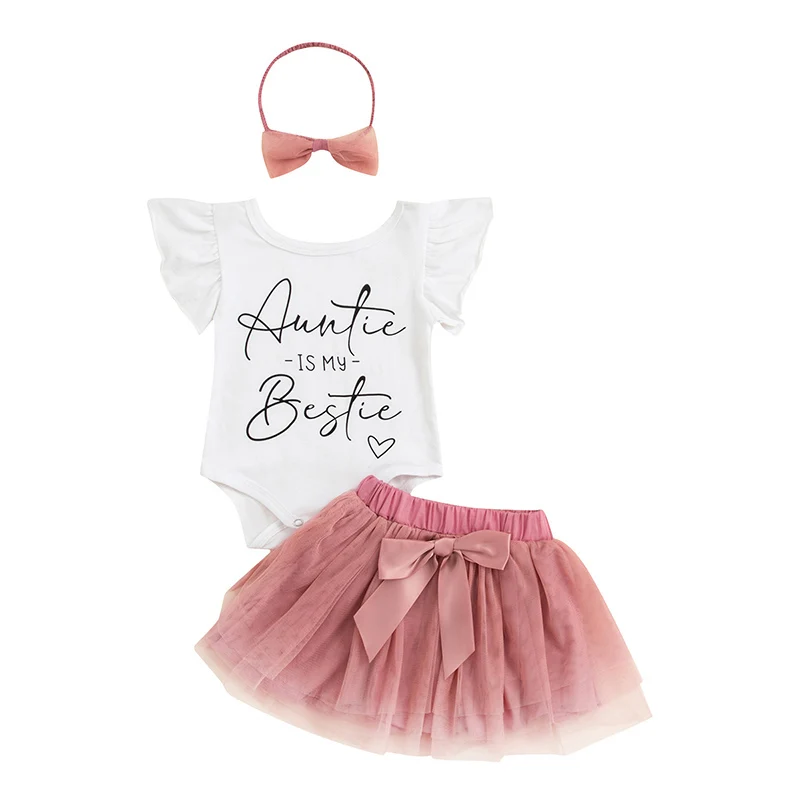 

Blotona Baby Girl Summer Skirt Sets Letter Print Ruffle Sleeve Romper Tulle Tutu Skirts Headband 3Pcs Outfits Clothes