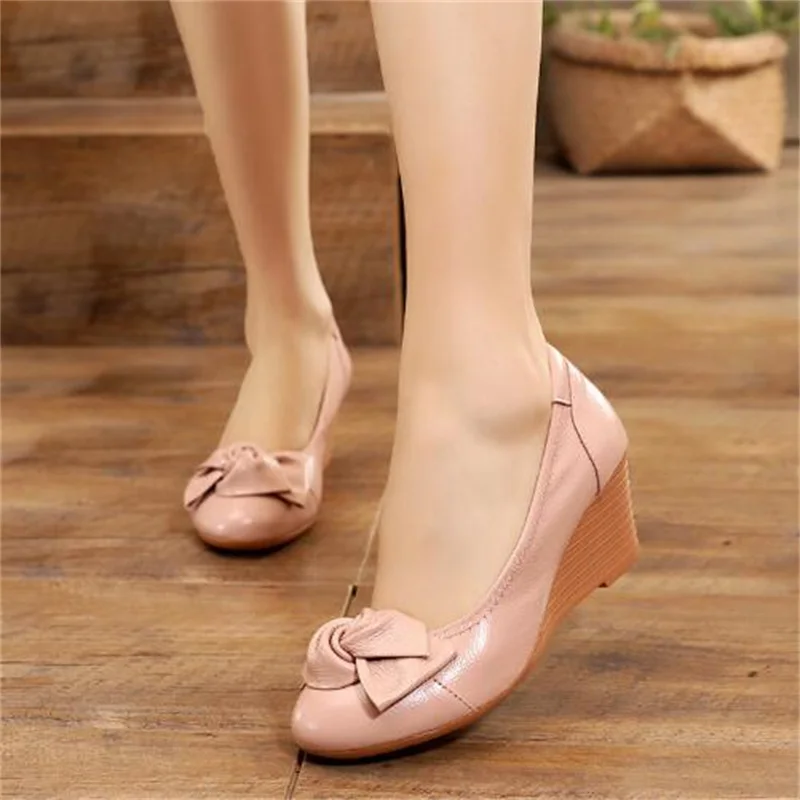 ZXRYXGS 2024 New Fashion Bow Spring Shoes donna zeppe scarpe col tacco alto eleganti comode scarpe in pelle di vacchetta scarpe da donna