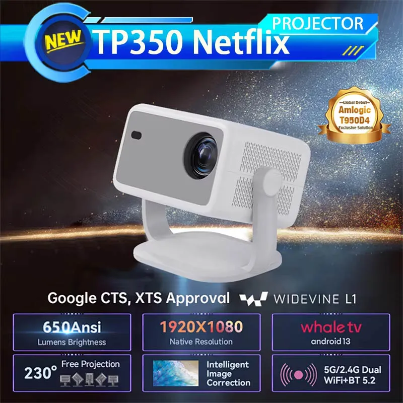 

Velec Projector Netflix Certification 650ANSI 4K 1080P Android 13 Wifi6 BT5.2 Dual 2.4G/5G Auto Keystone Correction Auto Focus