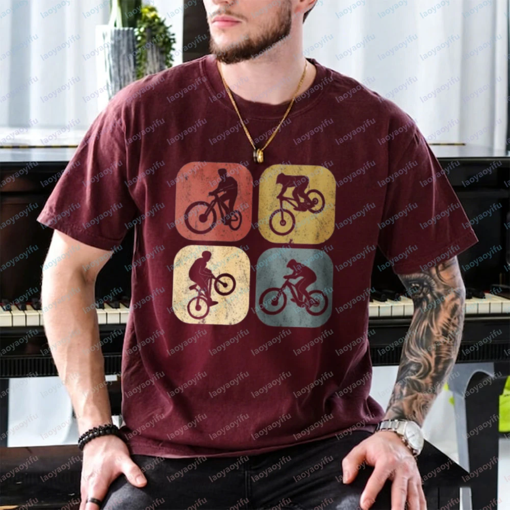 Freestyle Biking Cotton T-Shirt for Men Retro BMX Graphic Tee Summer Trendy Cycling Style Cycling Clothing Fashion Streetwear