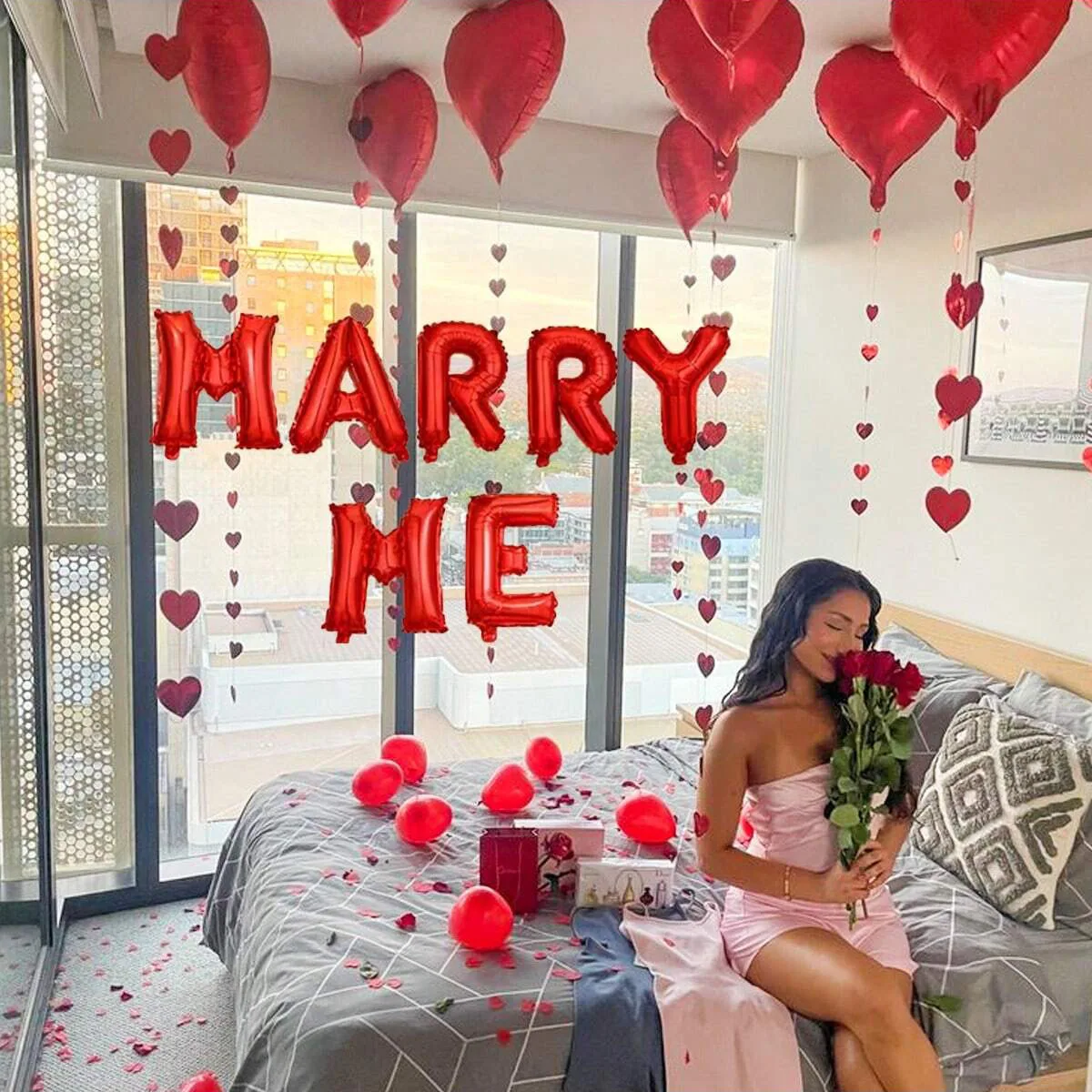 MARRY ME Ballon- und Herzförmiges Ballon-Set, Dekorationsballons für Heiratsanträge, Hochzeiten und romantische Szenen – Detail 7