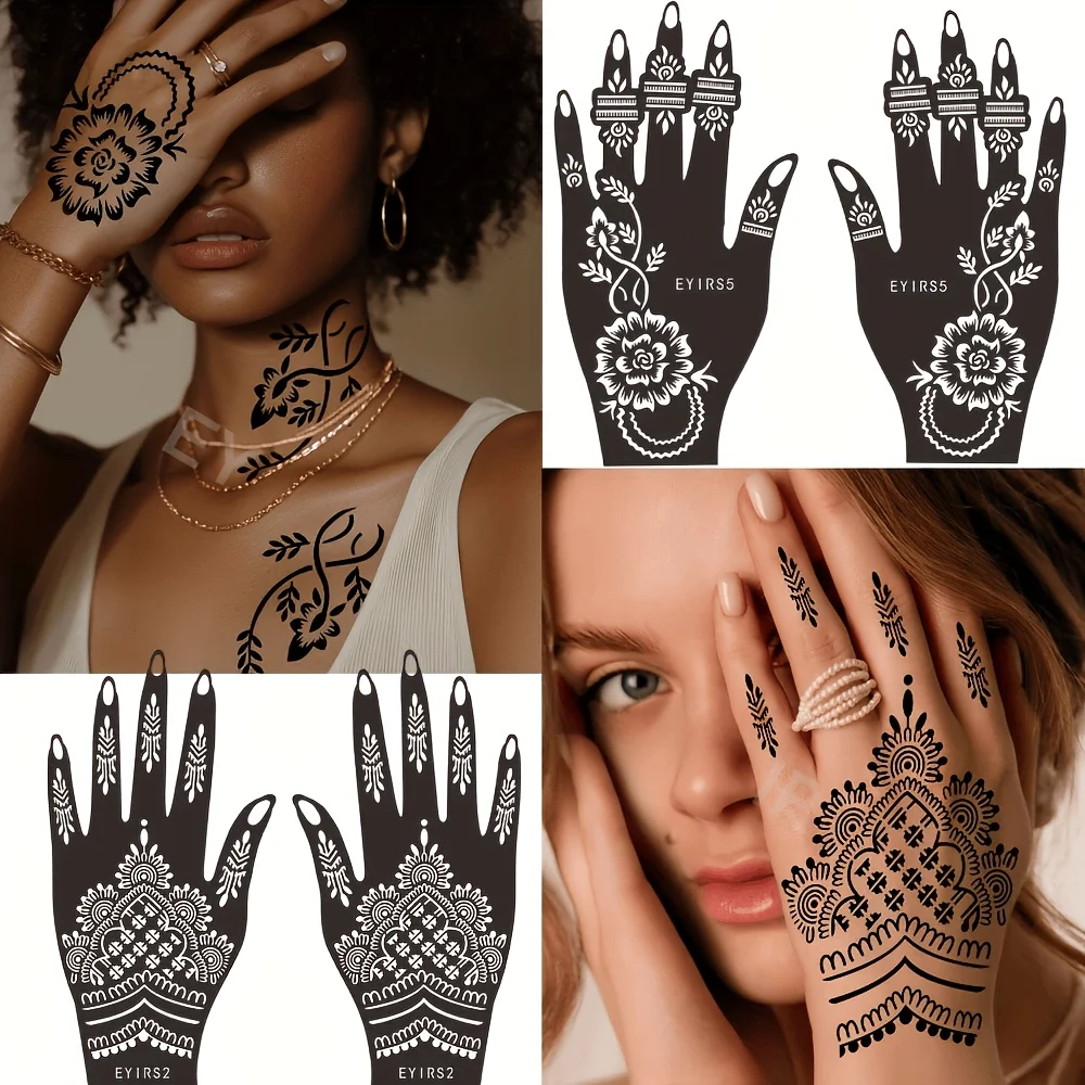 EYIR 12 Colors Henna Tattoo Paste Kit Temporary Body Art Ink With Hand Stencils Floral Mandala Templates DIY Painting Set view 4