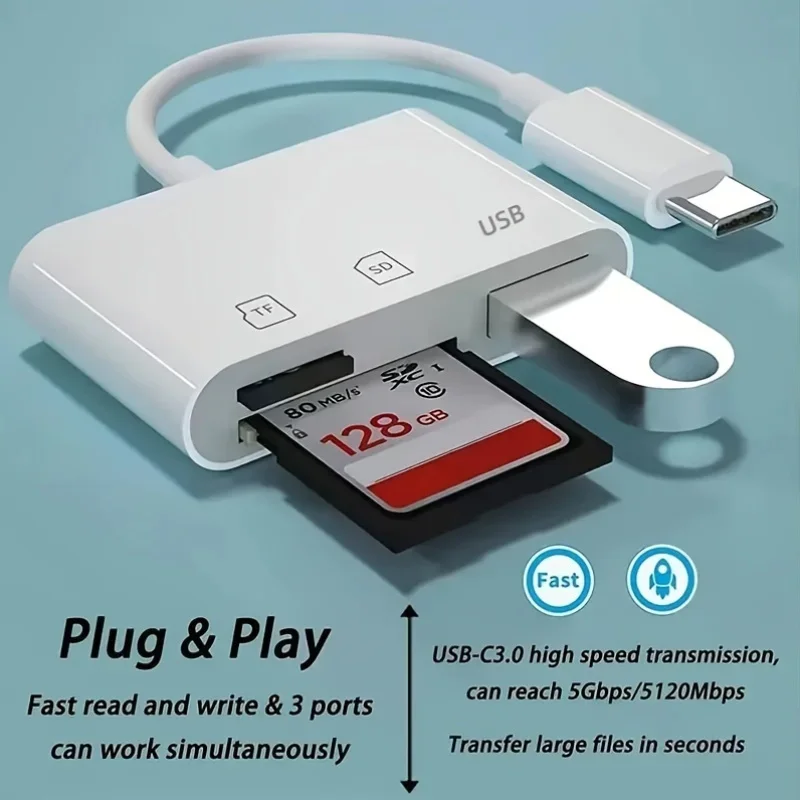 USBC SD Card Reader for iPhone 15-17, Type C to Micro SD Adapter for iPad/Mac, USB C Camera Card Reader with USB A Port