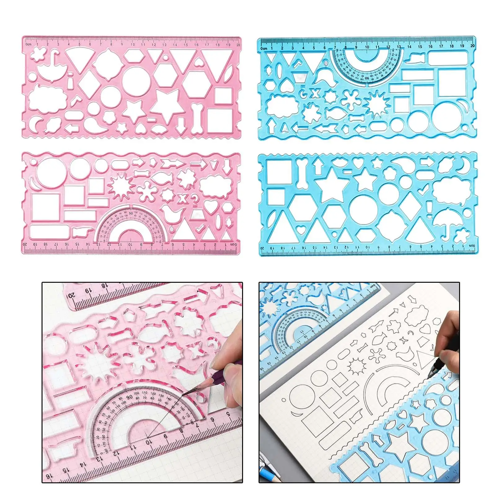 قالب رسم 20 سم مسطرة هندسية شفافة محمولة متعددة الوظائف لصياغة أداة قياس اللوازم المكتبية المعماري
