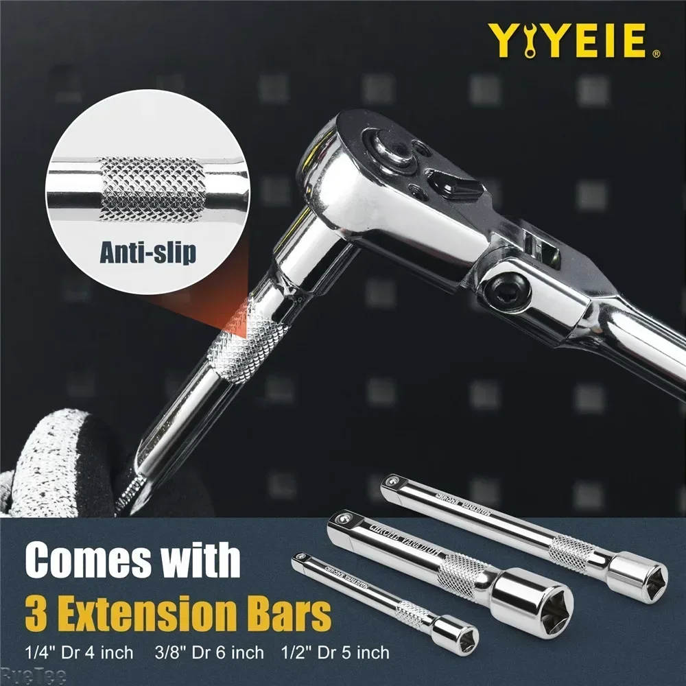 

180 ° Набор храповых ключей с гибкой головкой, 6 предметов, 72 зуба, 1/4 дюйма, 3/8 дюйма, 1/2 дюйма, инструмент с храповым механизмом с поворотной головкой