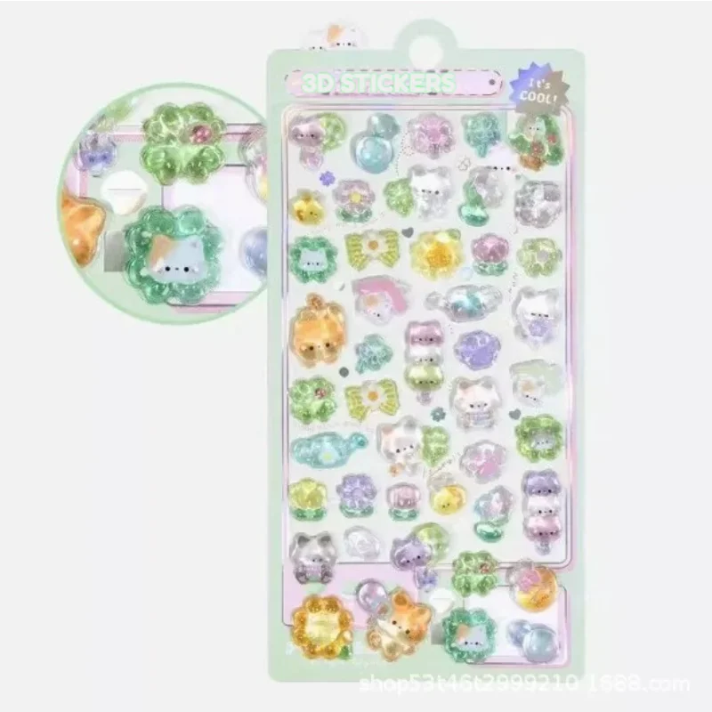 300 Stück/50 Stück Kawaii Cartoon 3D Relief Aufkleber Niedliche Kristall-Gelee-Patches für Handyhüllen Spiegel Scrapbook Journal Tier-Deko