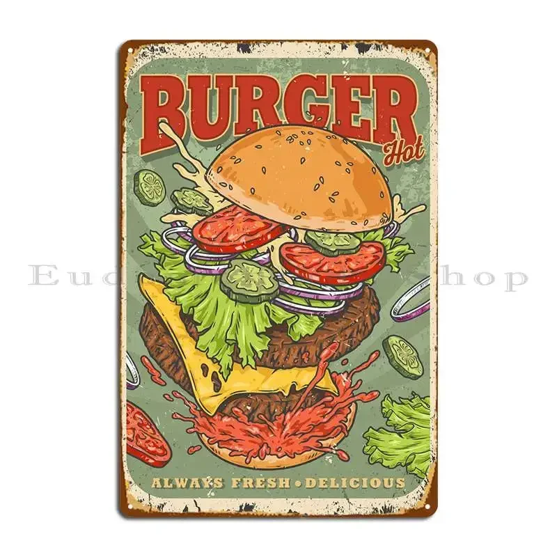 Menú de hamburguesa de carne, placa de Metal Vintage, personaje Vintage, divertido, oxidado, fiesta, Club, cartel de estaño