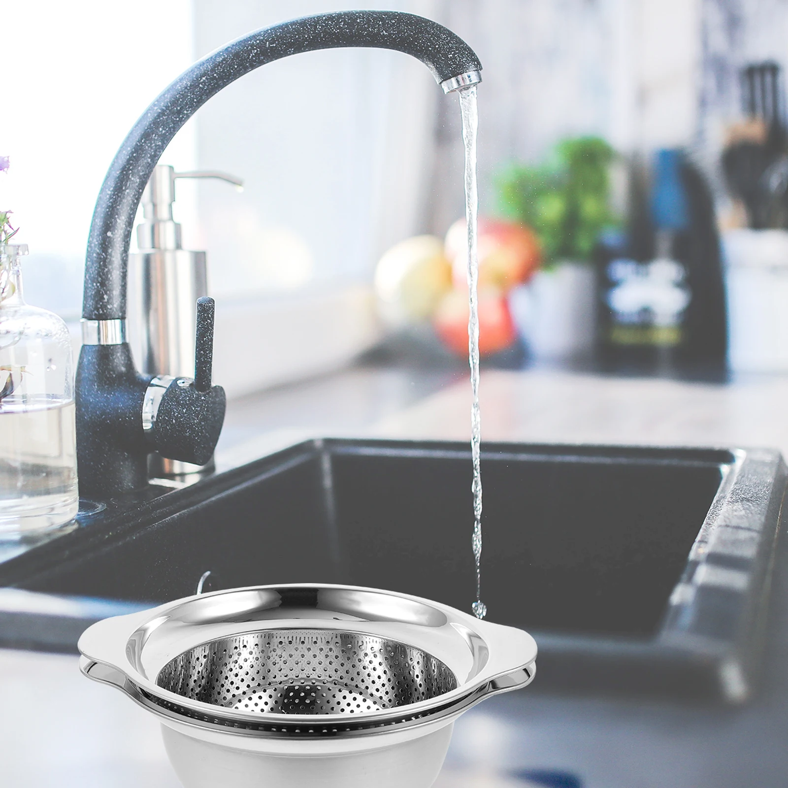 

Stainless Steel Colander Mixing Bowl Set Drain Basin Vegetable Strainer Basket Kitchen Supplies Water Filter Household Item