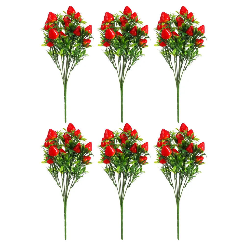 

6Pcs Faux Strawberry Bouquets Realistic Artificial Strawberry Plants for Home Wedding Party Decor Plastic Strawberries Floral