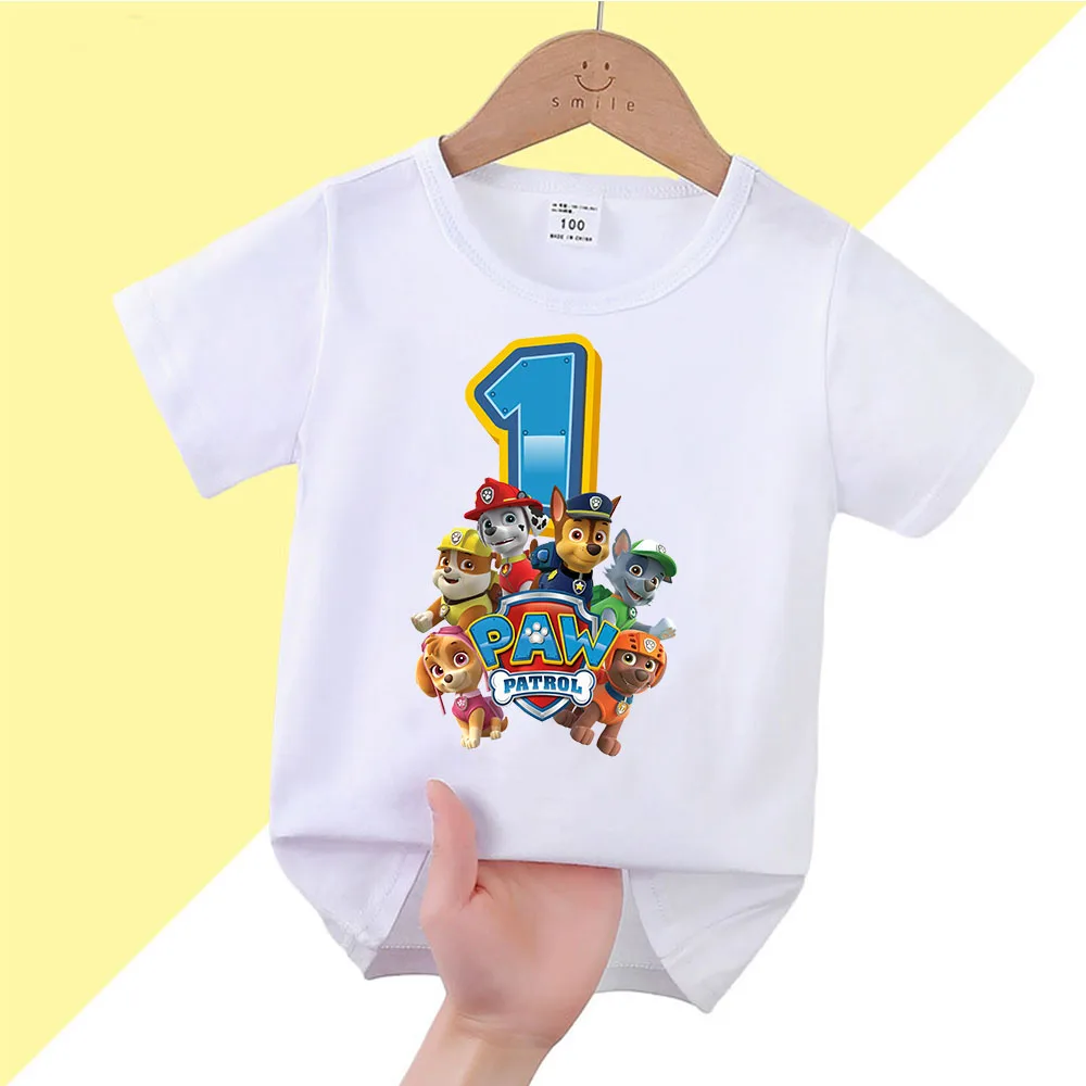 Paw Patrol Children Cartoon Clothes Soft Shorts Sleeve T-shirts Anime Dog Number 1-10 Years Print Kids Casual Tops Apparel Gifts