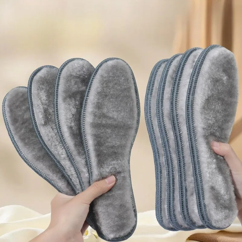 2/4Pcs Thicken Warm Plush Insoles Women Men Faux Rabbit Fur Winter Long Plush Self Heated Insert Deodorant Breathable Shoe Pads