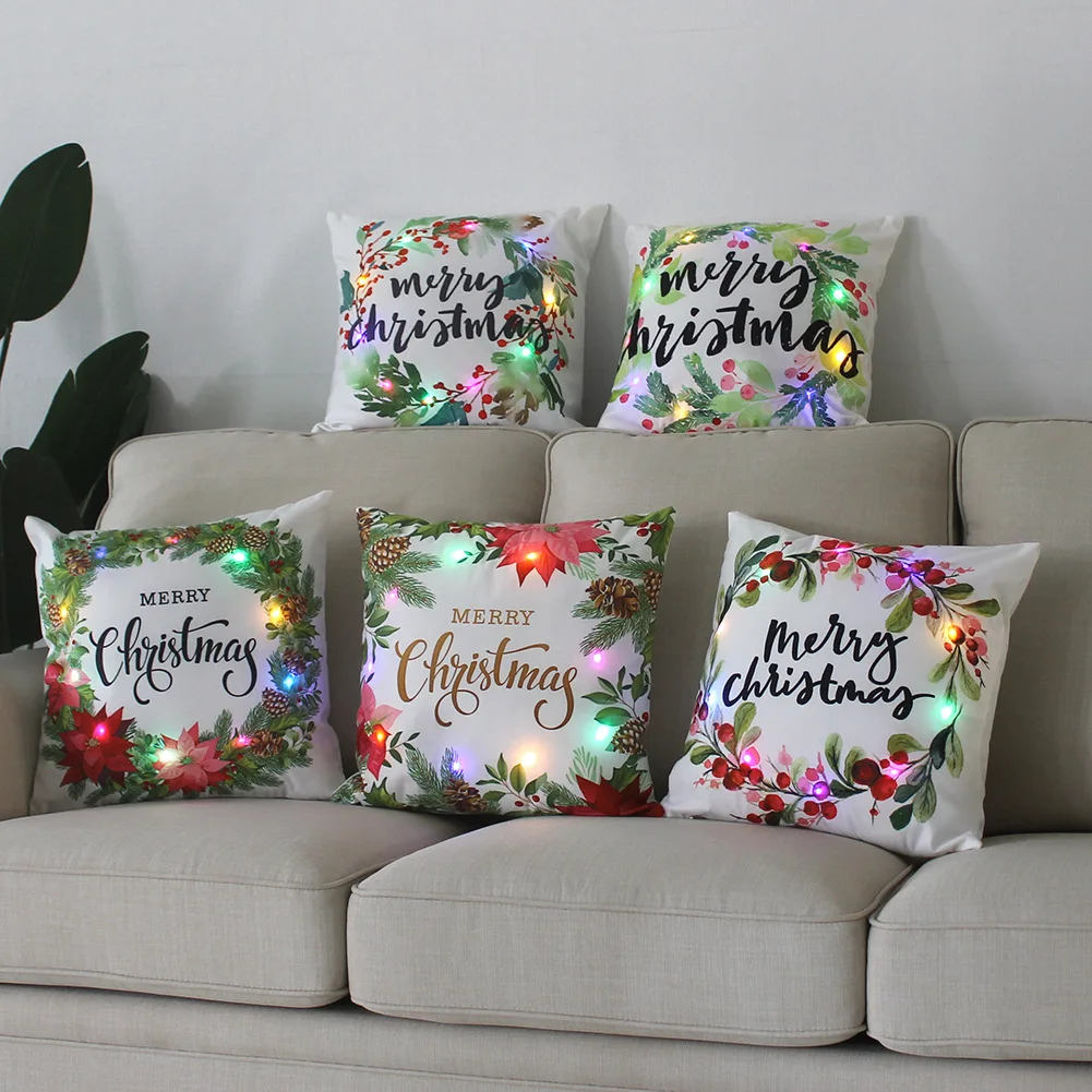 2023 New Luminous Christmas Pillowcase LED Light  Creative Festive Garland Polyester  Home Decor 45cm