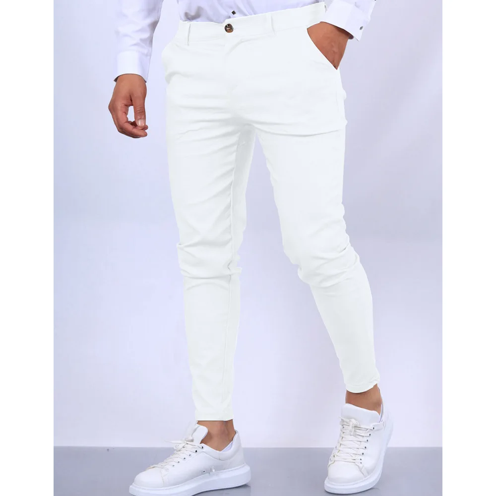 Pantalones hasta el tobillo para hombre, pantalón informal con textura de Color sólido, cónico y ajustado, a la moda, para todas las estaciones, europeo y americano