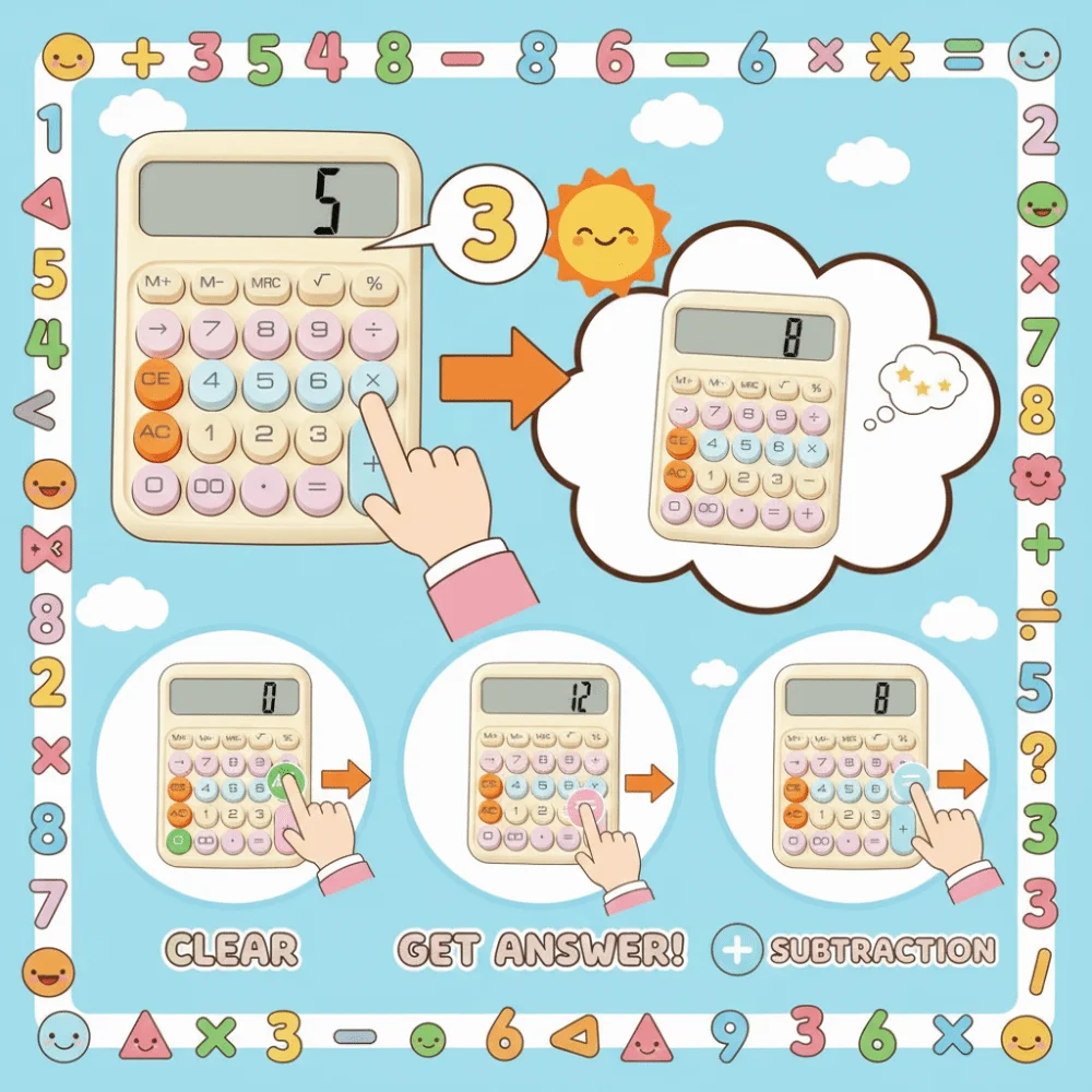 Large LCD Screen Keyboard Calculator Flexible Keyboard Big Round Button 12-digit Calculator Candy Color Cute