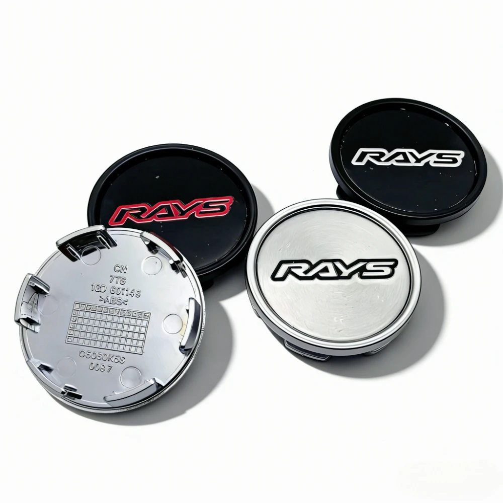 4 unidades Tapas centrales de rueda con emblema Rays Racing, clips de 58 mm, tapacubos de 53 mm, cubiertas antipolvo para llantas, repuesto de tapacubos, accesorios para coche