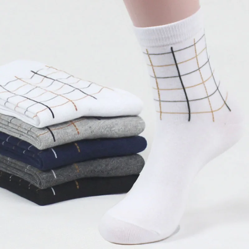 Chaussettes à carreaux mi-tube pour hommes, résistant à l'usure, haute qualité, affaires, décontracté, chaud, odeur, degré, nouveau, printemps, automne, 5 paires