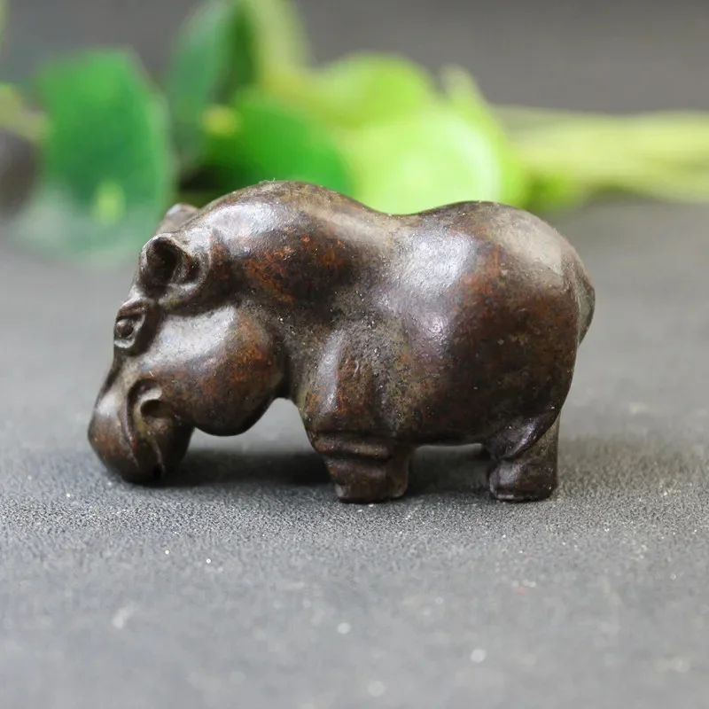 Heavy Hippo Small Statue Desk Ornaments Antique Hippopotamus Animal Miniatures Figurines Tea Pets Home Decorations Crafts