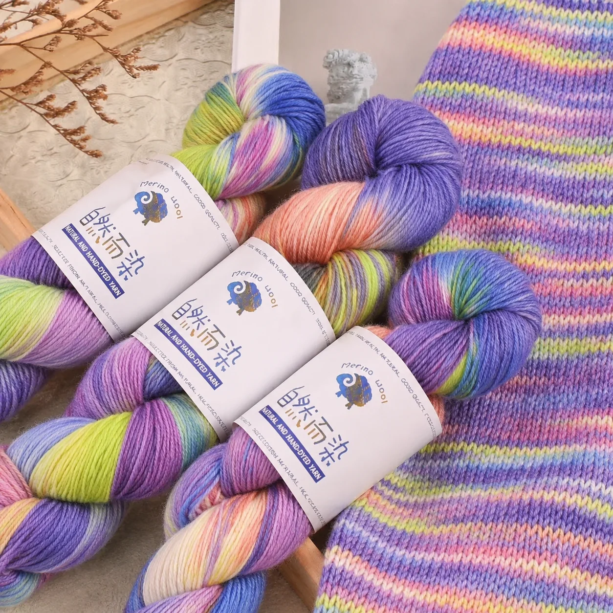 3PCS 300g Gradient Variegated Yarn Hand Dyed Wool Blend Knitting Yarn Soft Crochet Yarn For Scarves Sweaters Shawls Crafts