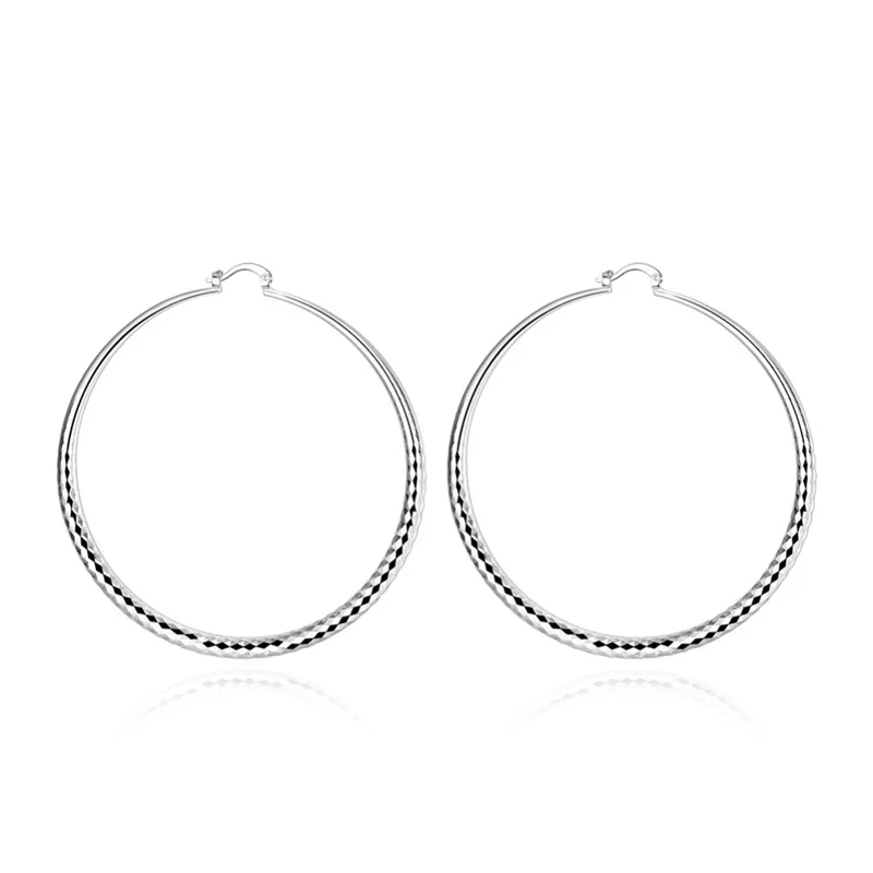 Charm 925 Sterling Silver 70MM Shiny Circle Hoop Earrings For Women Fashion Wedding Party Favors Jewelry Wholesale