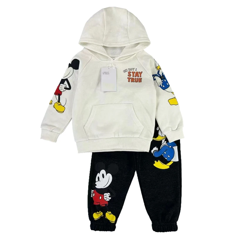 Boys Cartoon Hoodie Sports Set Fall Mickey Mouse Donald Duck Cute Printed Thicken Pant Two-piece Sets Kids Boys Toddler Clothes