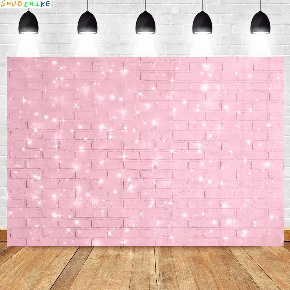 

Retro Pink Glitter Brick Wall Backdrop Newborn Portrait Girl Birthday Party Wedding Photography Background Banner Photobooth