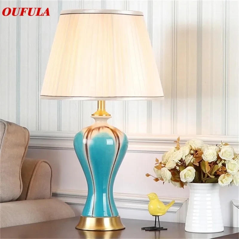 Hongcui Ceramic Table Lamps Brass Desk Light Luxury Modern Fabric for Foyer Living Room Office Creative Bed Room Hotel