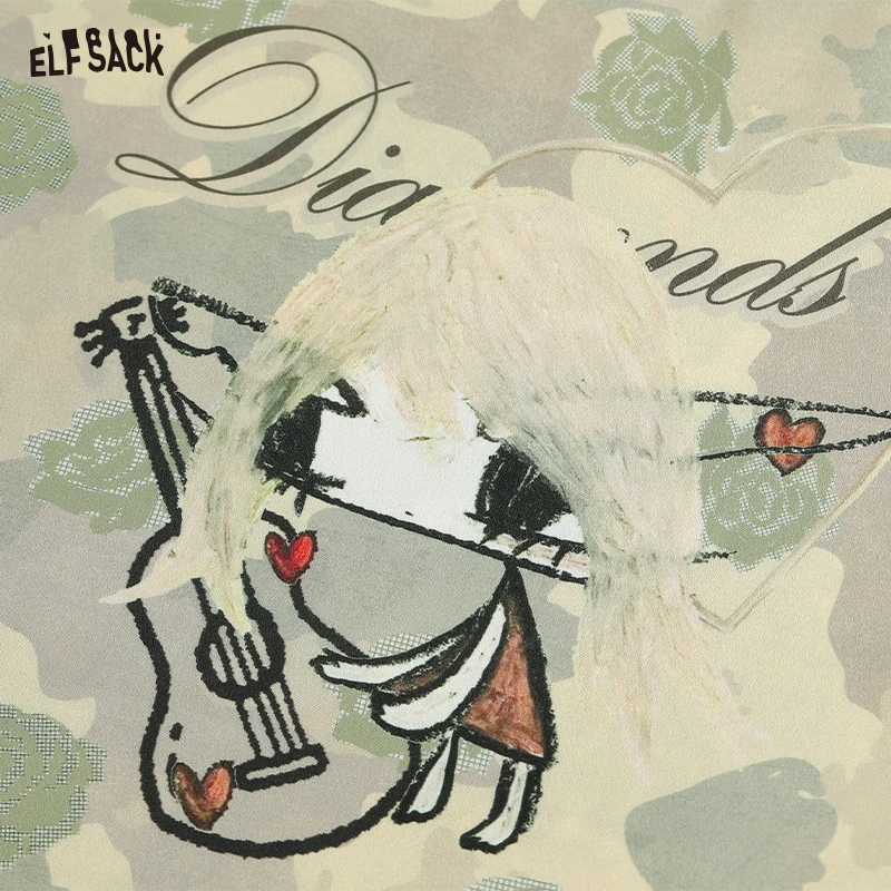 ELFSACK 2025 Lato Nowa Kolekcja Oryginalny Nadruk Sztuczny Octanowy Top na Ramiączkach Kamuflaż Bez Rękawów Damski