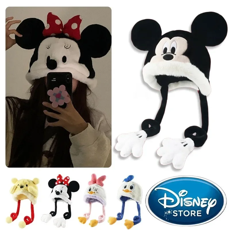 

Disney Mickey Plush Hat Minnie Mouse Funny Cute Anime Women Creativity Home Interior Winter Soft Cap Cartoon Girls Warm Hats