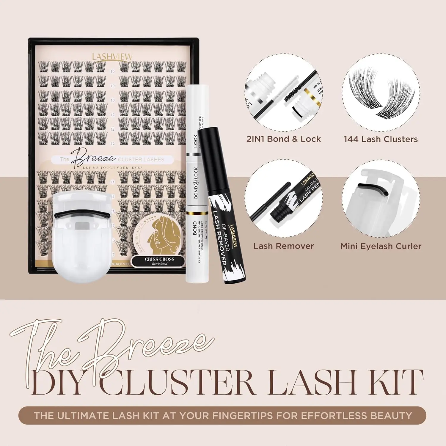 LASHVIEW DIY Eyelash Extension Kit 8-16mm 3D Effect Soft Lightweight Clusters with bond&lock and remover lower irritation