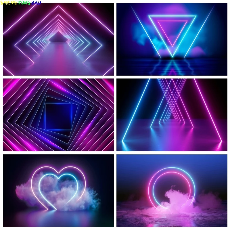 

Neon Lights Stage Photography Backdrop Futuristic Electronic Aperture Smog Stage Party Decor Background Photo Studio Props