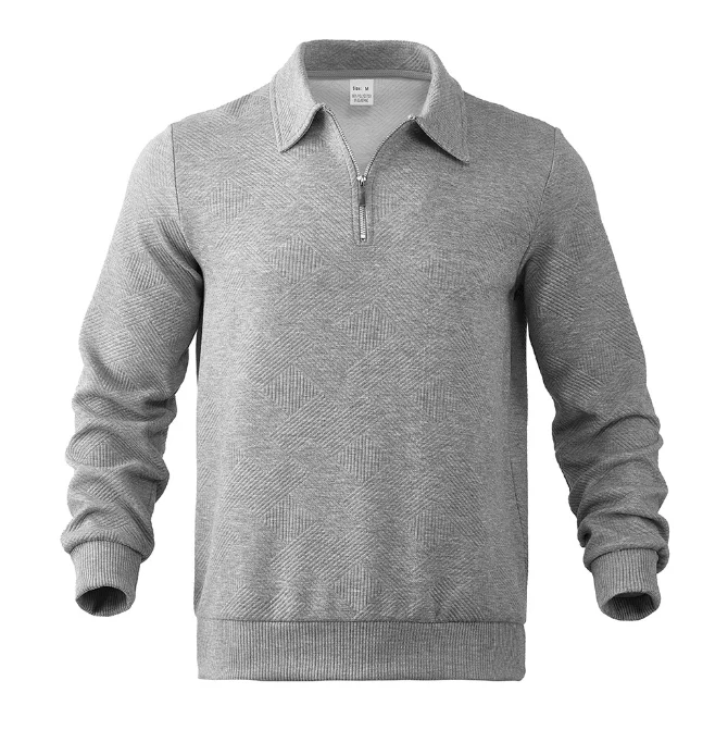 Men's Spring Autumn Lapel Hoodie Pullover, Men's Long Sleeved Half Zipper Jacquard Loose Sweatershirt