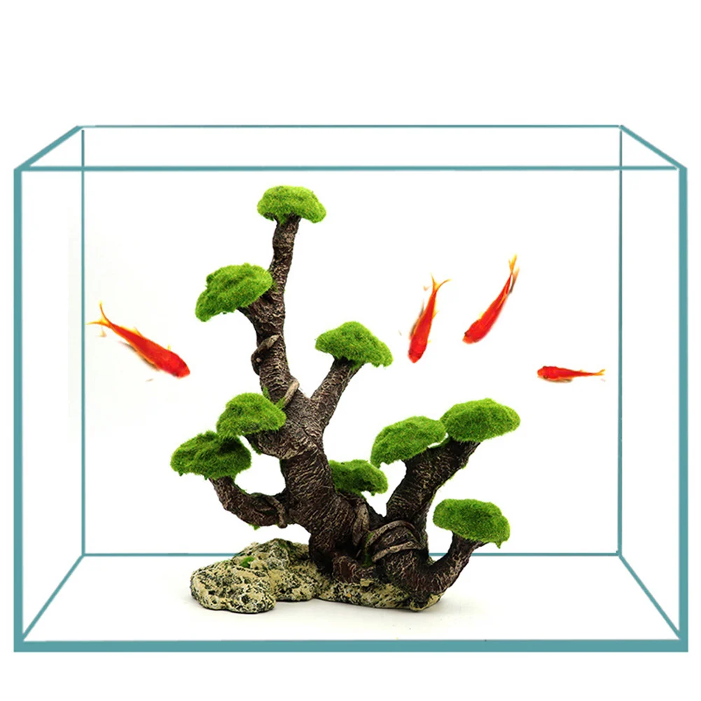 Resin Artificial Ornament Fish Tank Hideouts Cave Structure Decor Aquarium Decoration Mountain Tree View Stone Cave Ornament