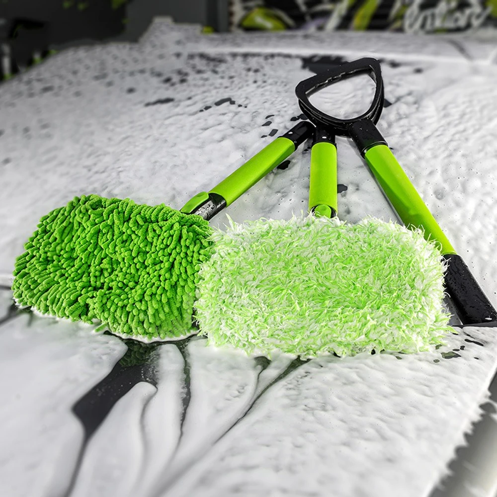 Car Wash Three-Section Extendable Car Wash Brush Removable Chenille Brush Cleaning Tool with Replacement Microfiber Brush Head