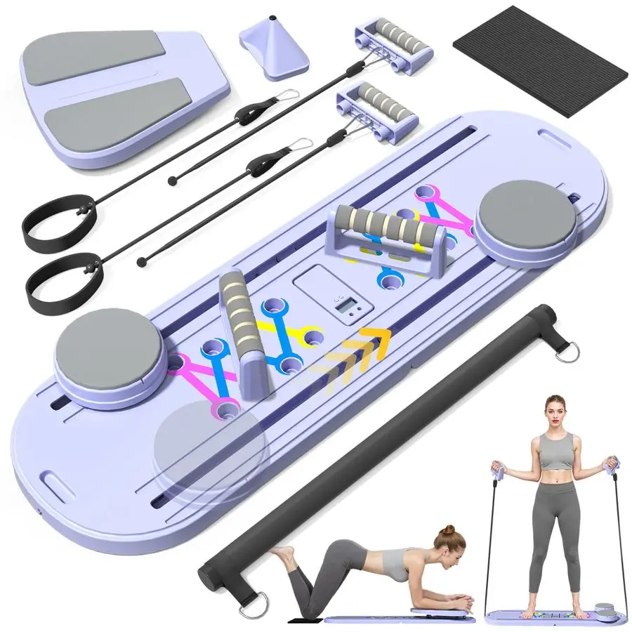 

Pilates Board, Pilates Reformer Set, 15 in 1 MultiPurpose Foldable Reformers Equipment Portable Pilate Customizable