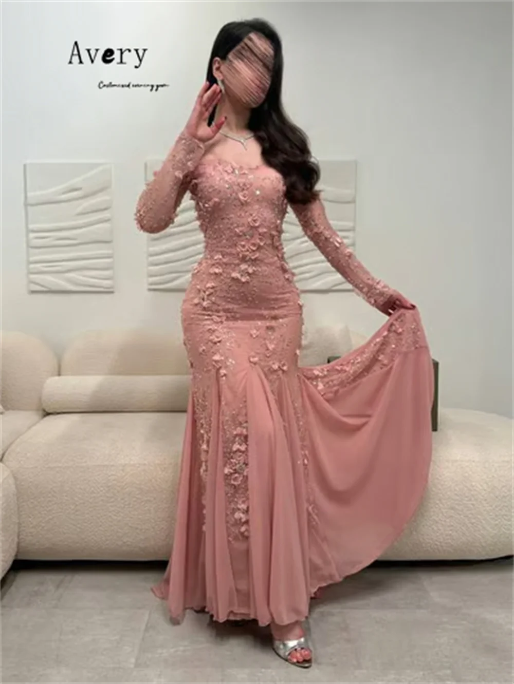 Avery personalizado fishtail 3d flor querida fora do ombro vestidos de noite femininos de luxo vestido de baile vestido de baile 2025