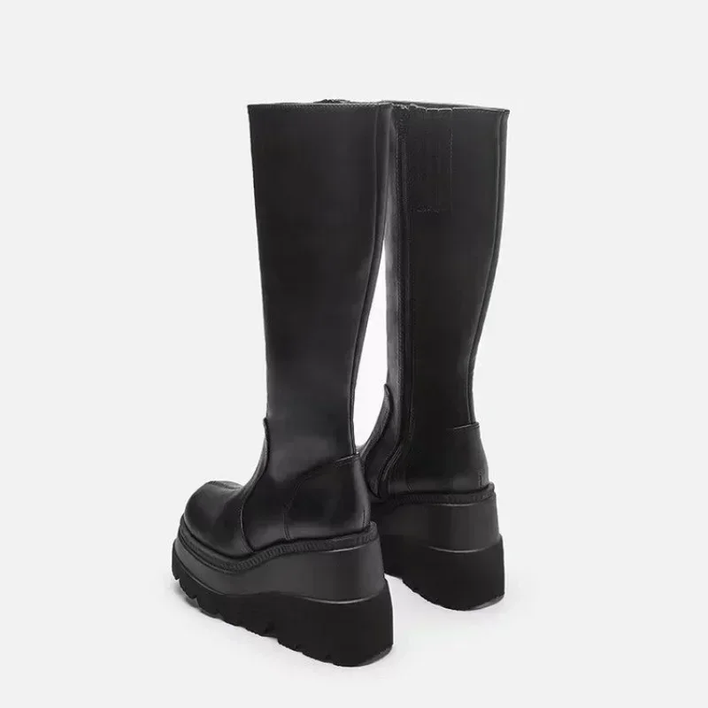 2024 New Fashion Platform Women Combat Winter Heels Quality Long Thigh High Zipper Knee High Boots Botas Mujer Platform Shoes
